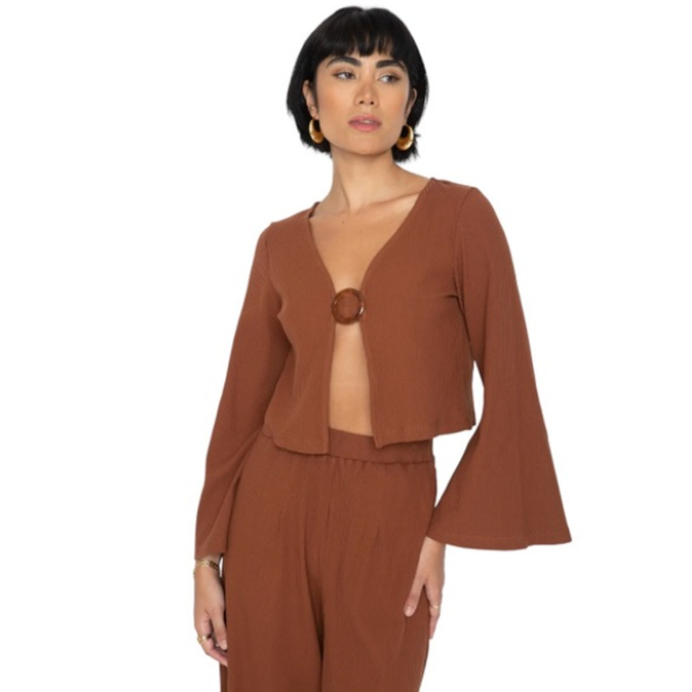 Callahan X REVOLVE Vera Ribbed Knit Flare Sleeve Festival Crop Top XS Worn Once